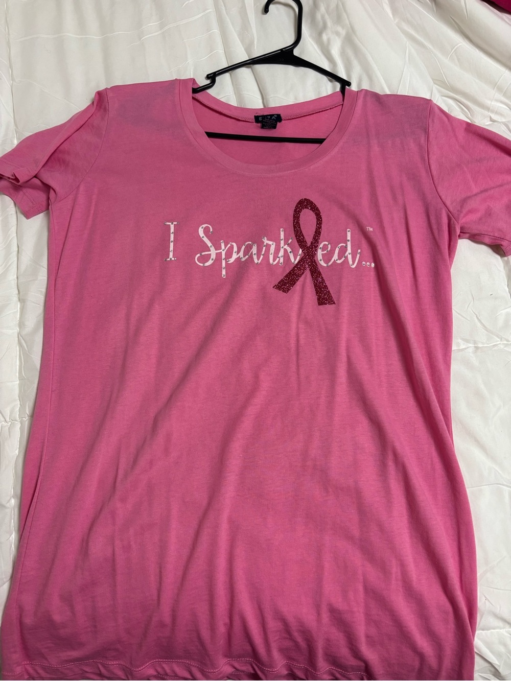 Pink "I Sparkled" pink ribbon breast cancer shirt xL